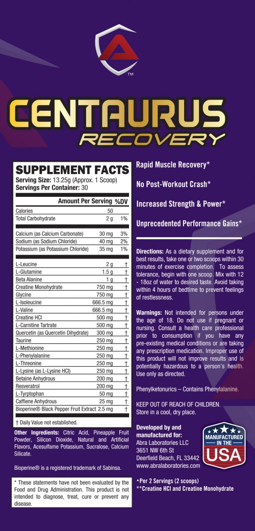 Centaurus Recovery Nutritional Information